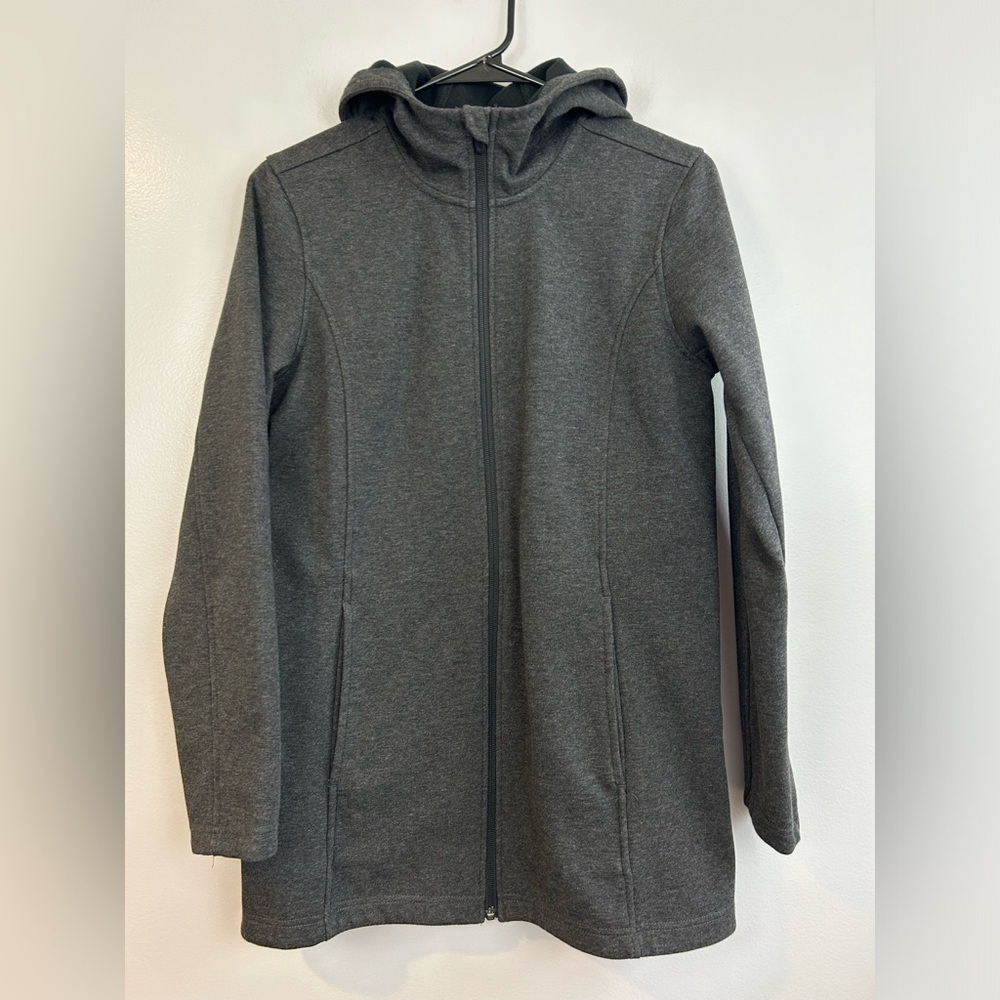 Lands End Soft Shell Hooded Grey Zip Up Fleece Lined Jacket Size XS